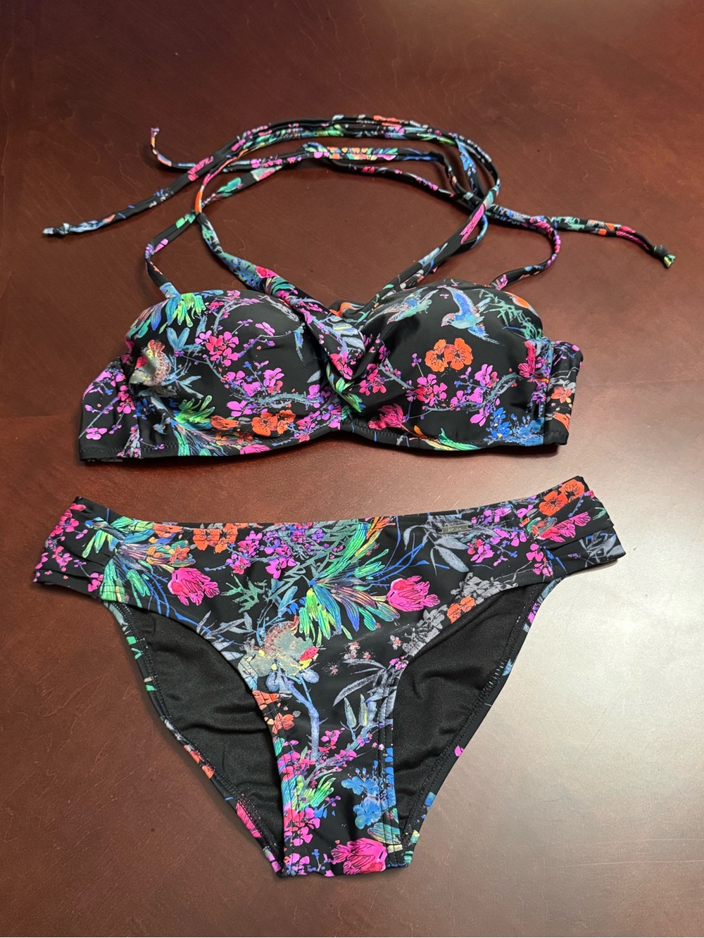Floral Black Push-Up Bikini Set - Women's Two-Piece Swimwear